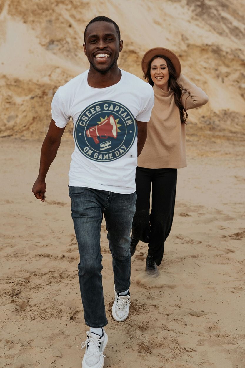 Friends laughing on the beach wearing VIZVOICE tees